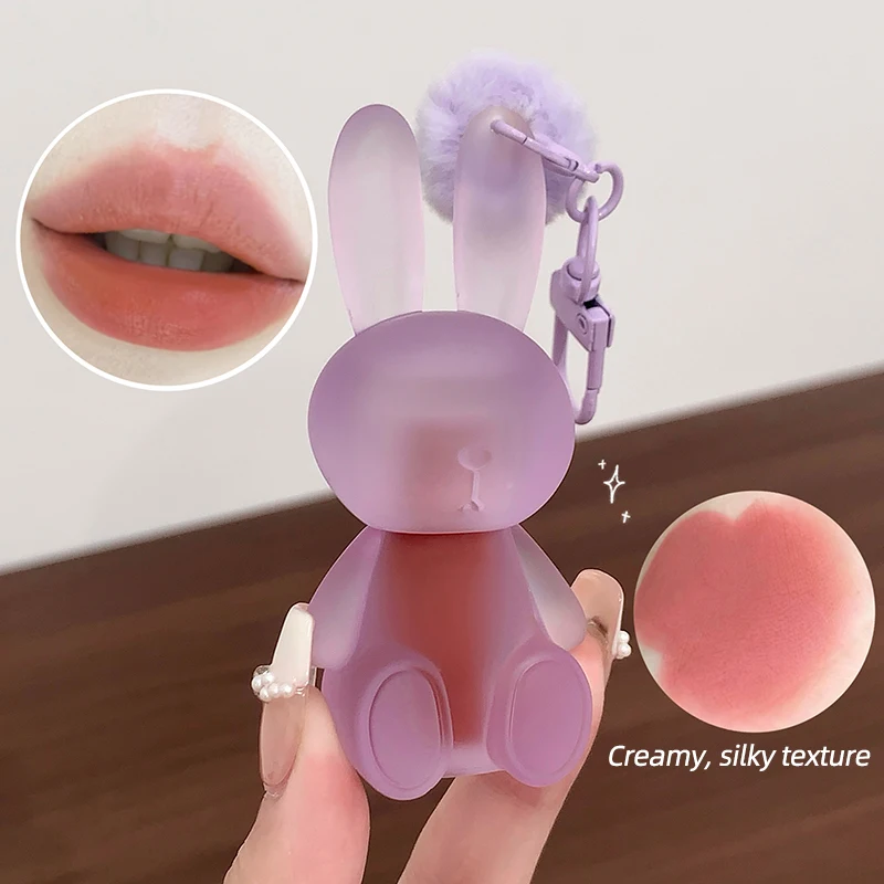 Bily Bear Cute Rabbit Keychain Lip Mud Velvet Matte Liquid Lipstick Silky Cream Texture Long Lasting Waterproof High Pigment Por