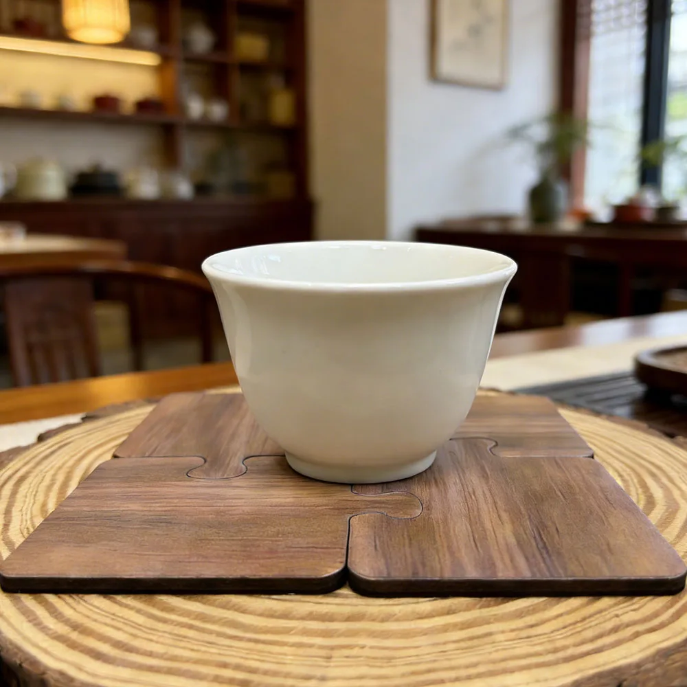 4pcs Wooden Coaster Retro Style Teacup Mats Creative Building Block Shape Cup Mat Desktop Heat Insulation Mats Tea Sets Supplies