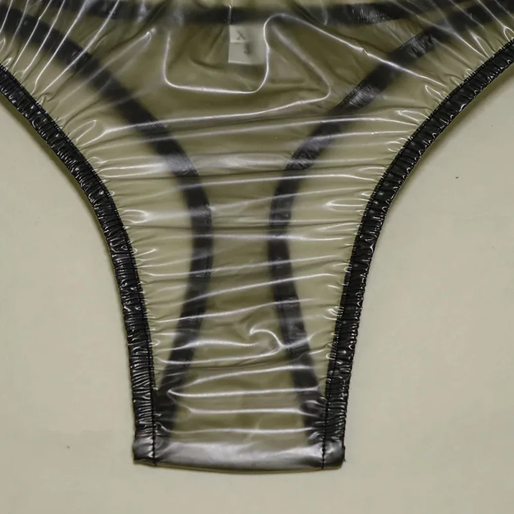 Sexy Men Transparent PVC Soft Plastic T-back Low Waist Thong Sissy Underpants Erotic Briefs Smooth Silent Couple Panties FKK