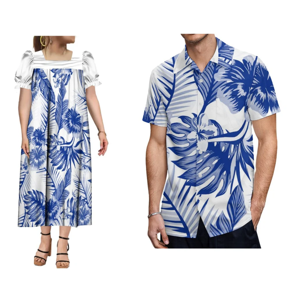 Ensemble de Couples Robe d'Été Personnalisée Mumu à Manches Bouffantes, Chemise Décontractée à Manches Courtes, Nouvelle Collection 2024