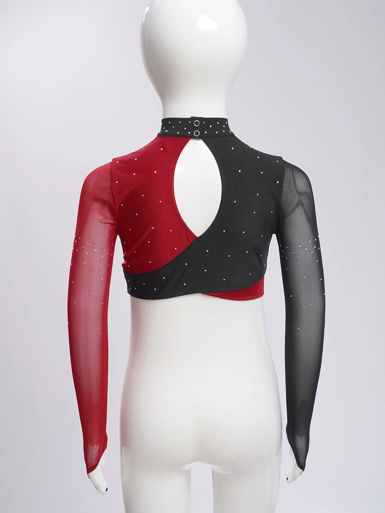 Kinder Mädchen Eiskunstlauf Ballett Lyrical Dance Kostüm Gymnastik Sets Sheer Mesh Lange Ärmel Strass Crop Top mit Röcken