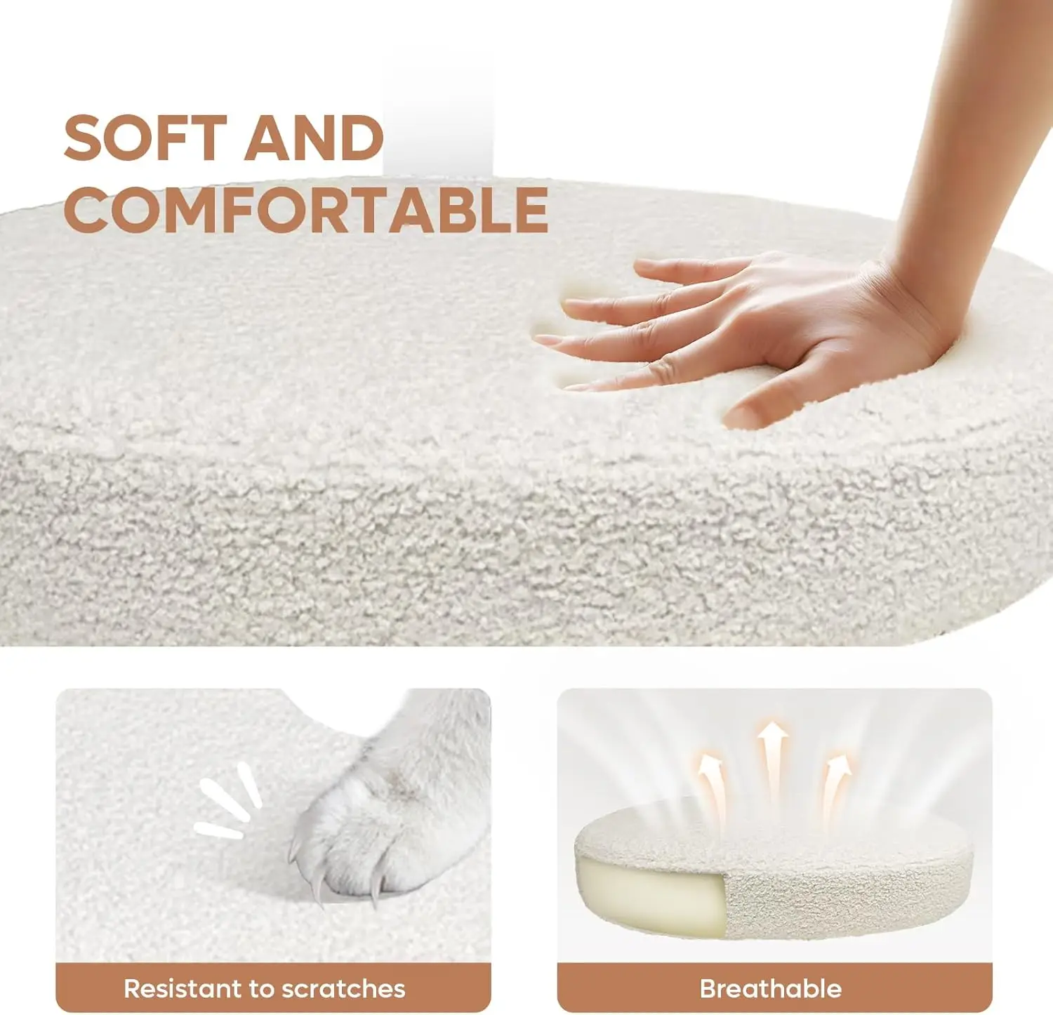 Sedia da meditazione ergonomica con ruote, sedile regolabile in altezza, tessuto Teddy, bianco sporco