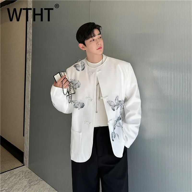 

WTHT Fashion Men's Spliced 3D Butterfly Design Coats Trendy 2025 Summer Long Sleeves O-neck Single-breasted Jackets Male 2A0778