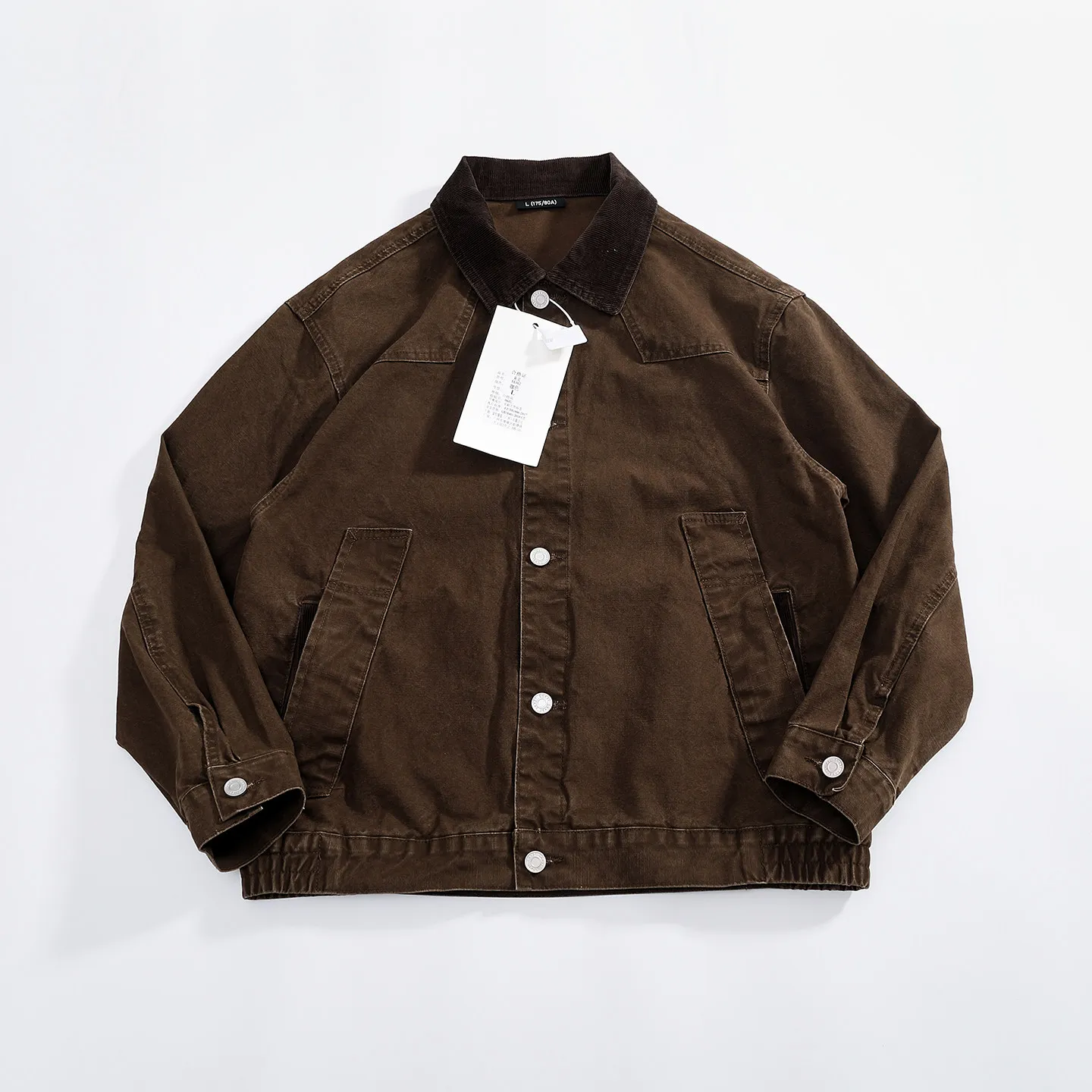 Men's retro contrasting corduroy lapel jacket loose casual coat pure cotton work top