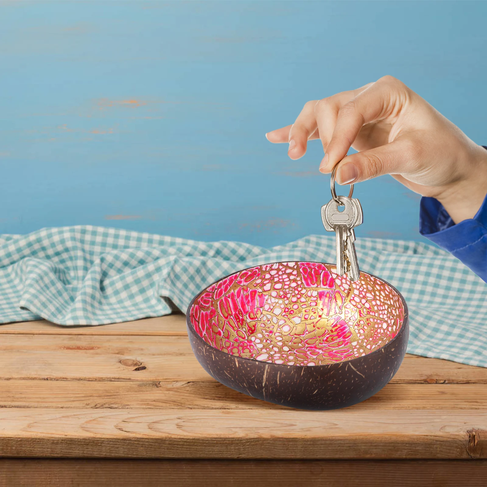 

1pc Coconut Shell Key Container Storage Bowl Home Key Storage Plate Desktop Decor Bowl For Keys Candies Nuts Environmentally