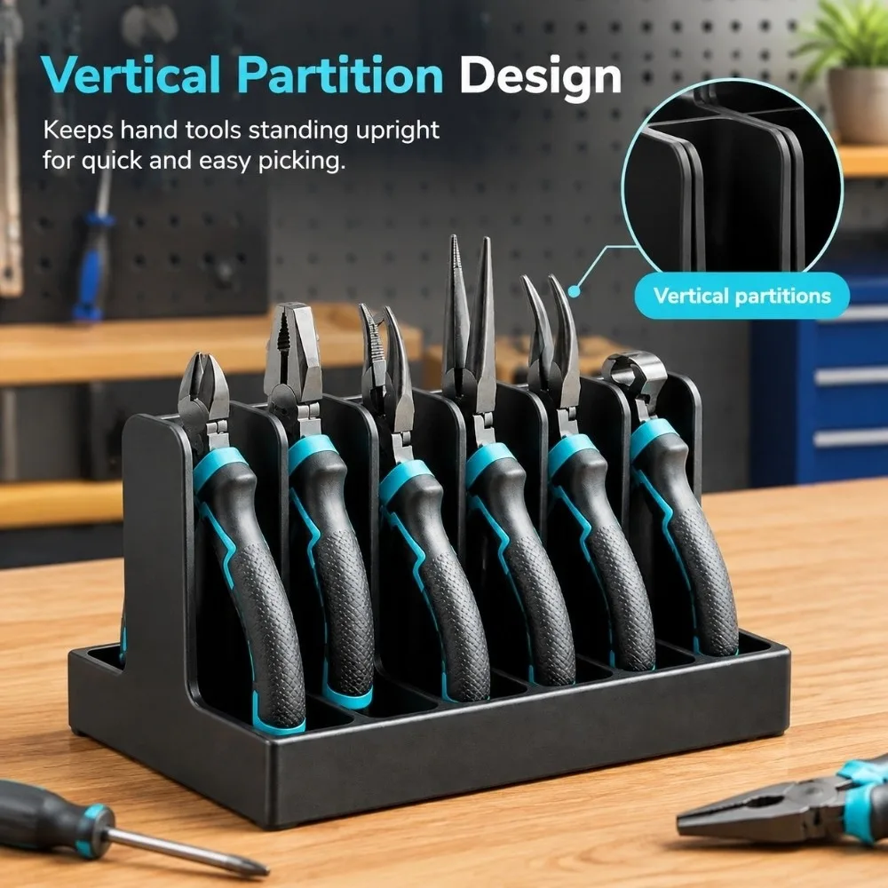 Portable 6 Slot Plier Organizer Partition Plastic Tool Storage Rack Sturdy Base Vertical Plier Storage Box For Workshop