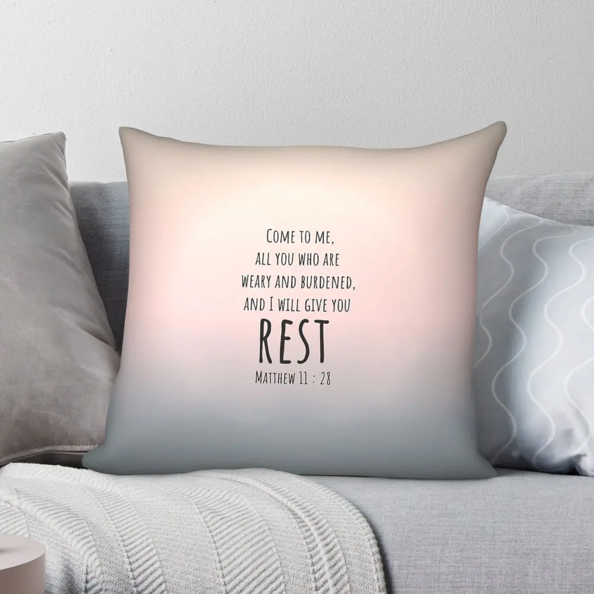 Matthew I Will Give You Rest Bible Square Pillowcase Polyester Linen Velvet Creative Zip Decorative Sofa Cushion Cover 45x45