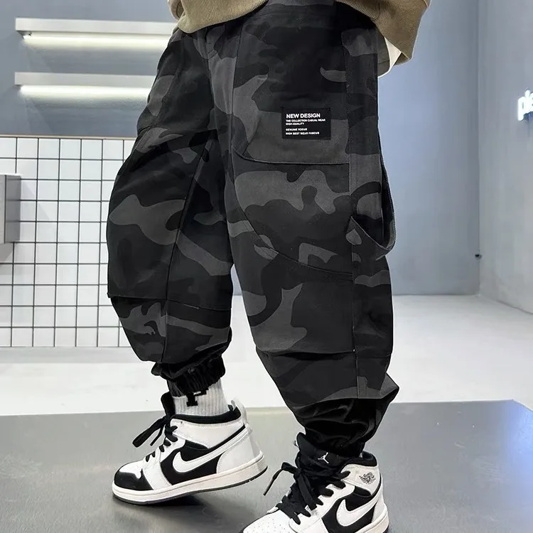 New Arrival Boys Camouflage Cargo Jogger Pants Autumn Winter Loose Fit Long Pants Teenagers Kids Boys Fall Outfit