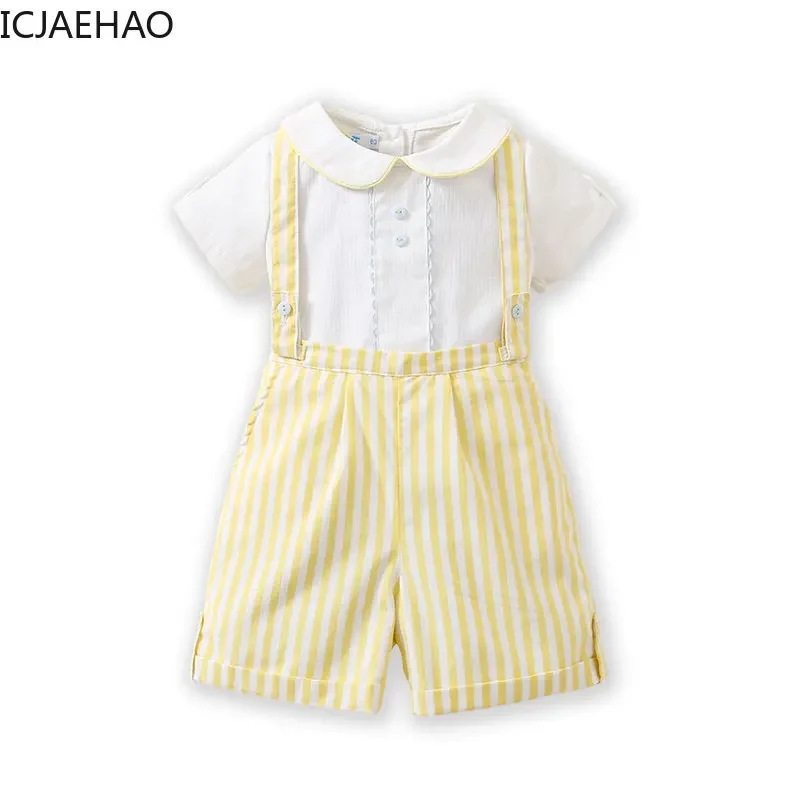 2024 Summer Suit for Boy Kids Clothes Sets Infant Spring Long Sleeves Cotton Blouse Bow Tie Bib Pants Children's Day Outerwear