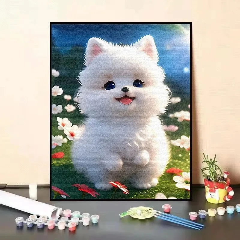 

Cute dog digital oil painting fill color D girl birthday handmade painting department decorative painting