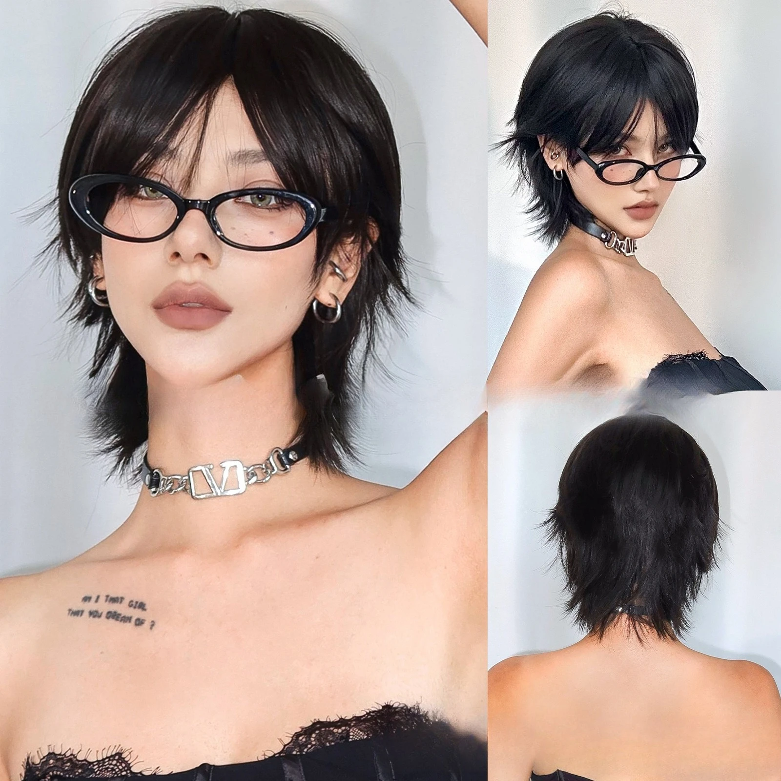

New product layered wig eight-character bangs short straight hair high temperature silk chemical fiber hair Halloween cos