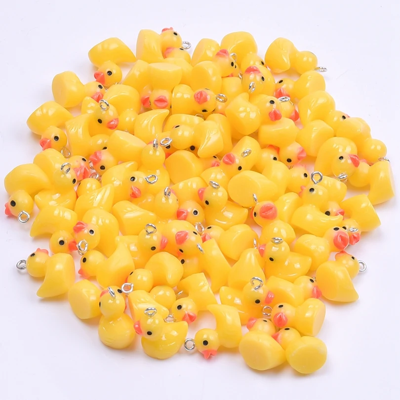 10/30/50/100pcs/Lot Yellow 3D Duck Resin Charms Cute Animal Pendant For Jewelry Making Diy Earrings Keychain Craft Accessories