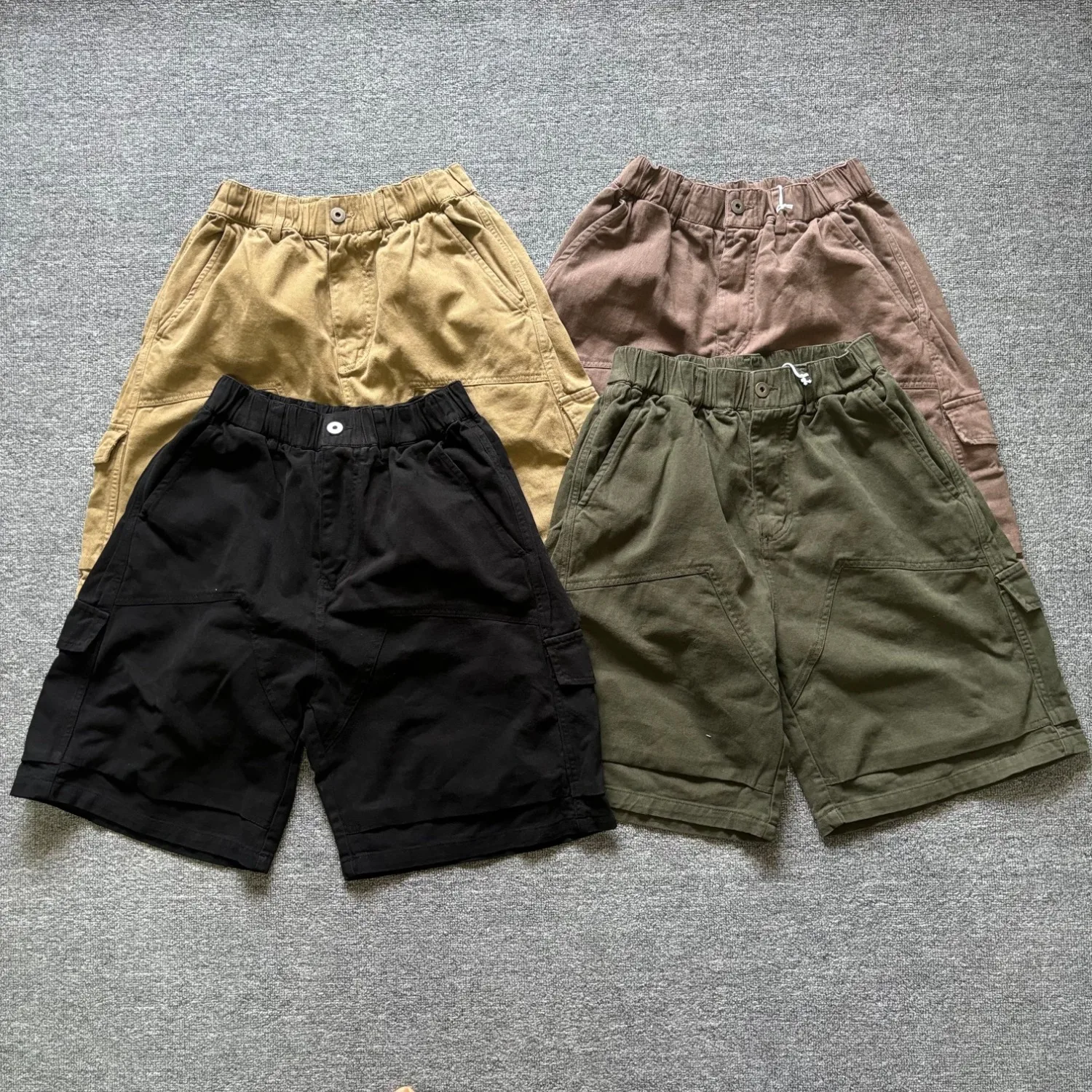 100% Cotton Men's Summer Cargo Shorts Multi-Pocket Casual Quarter Pants American Retro Loose Straight Beach Pants