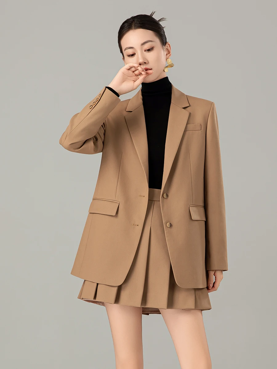 

Manera Premium Woolen Suit Jaet Women's Oversize Casual Commute Sle Long Sve Mid-Length Pure Color Single Button