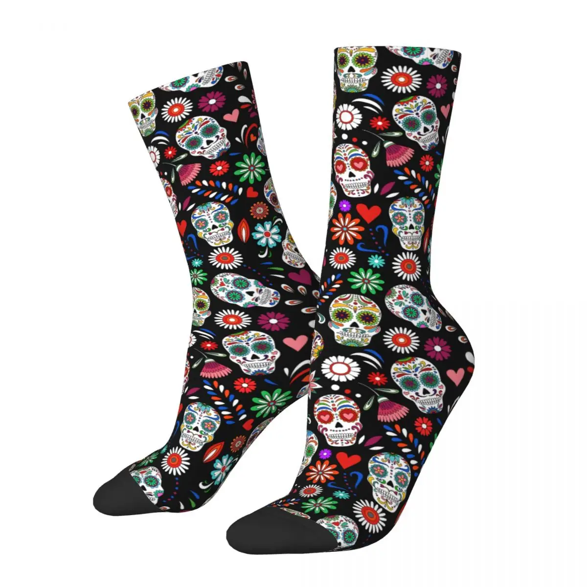 Funny Day Of The Dead Sugar Skull Basketball Socks horror Polyester Long Socks for Unisex Breathable