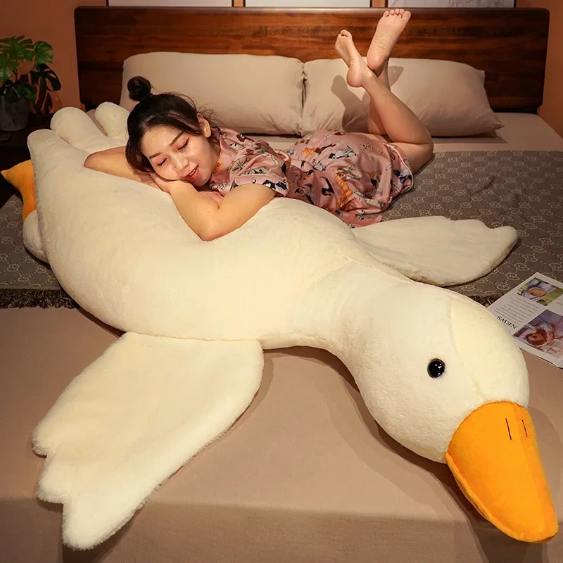 50-160cm Giant Long Plush White Goose Toy Stuffed Animal Big Wings Duck Hug Massage Throw Pillow Boyfriend Cushion For Girl