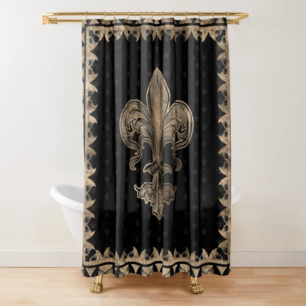 

Fleur-de-lis - Black and Gold Shower Curtain Bathroom Shower Bathroom And Shower Products Curtain