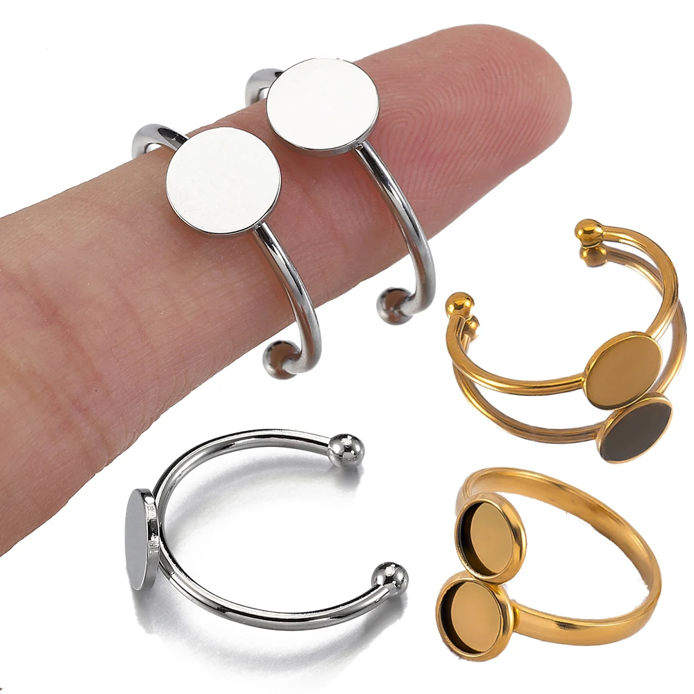 

5pcs Stainless Steel Open Ring Gold Color Cabochon Cameo Blank Tray Base Settings Multisize for DIY Ring Jewelry Making Supplies