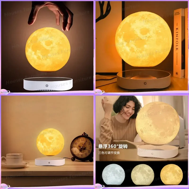 18cm Maglev Floating Moon Lamp 3 Color LED Night Light Smart Levitating Lunar Light for Bedroom Living Room Study Home Decor
