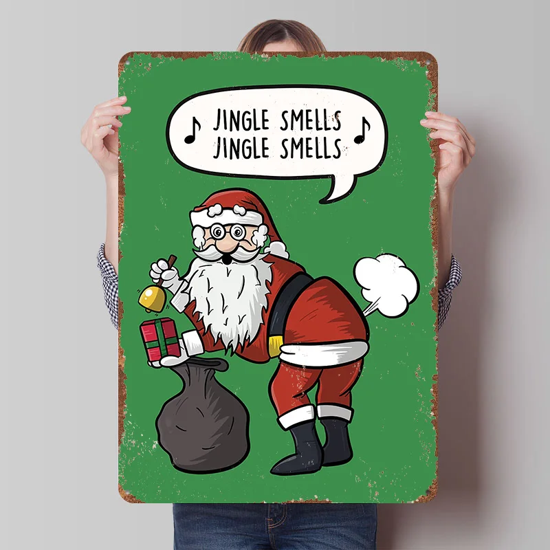 Funny Santa Claus Poster Customized Vintage Metal Signs Wall Art Retro Tin Plaque for Home Decor Living Room Bedroom Decorations