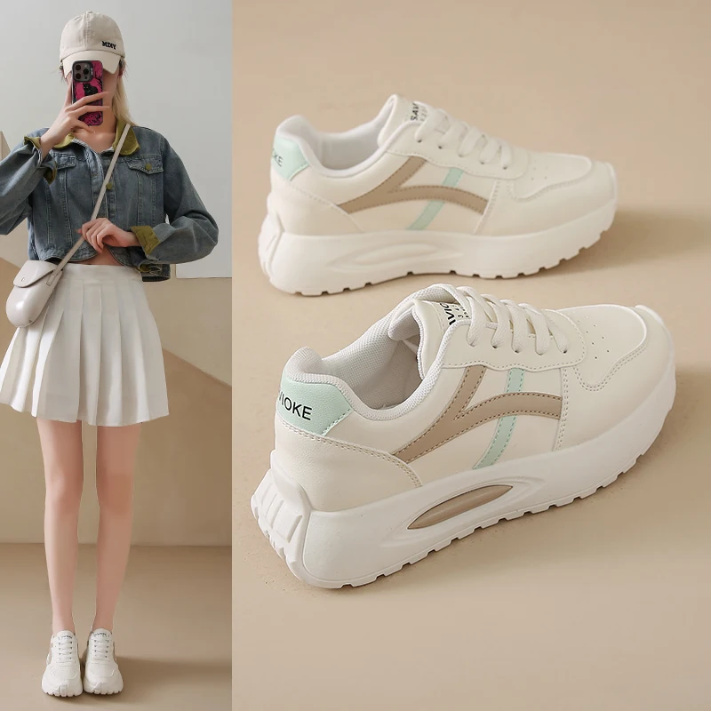

2025 New Women's Colorblock Lace Up Chunky Platform Walking Shoes 4CM Heel Moisture-Wicking Casual Daily Sneakers