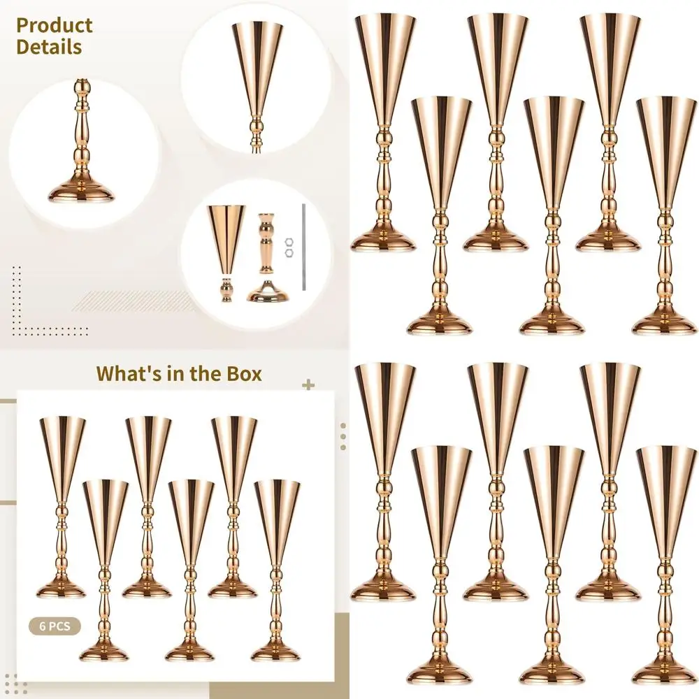 

Set of 6 Elegant 16.5 Gold Trumpet Vases for Weddings, Parties, and Special Events