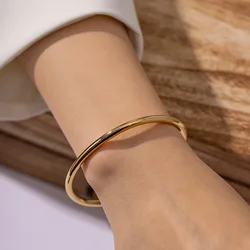 CARLIDANA Minimalist Open Design Drop Shipping Cuff Bangle 18K Gold Plated Stainless Steel Open Bangles Jewelry for Women