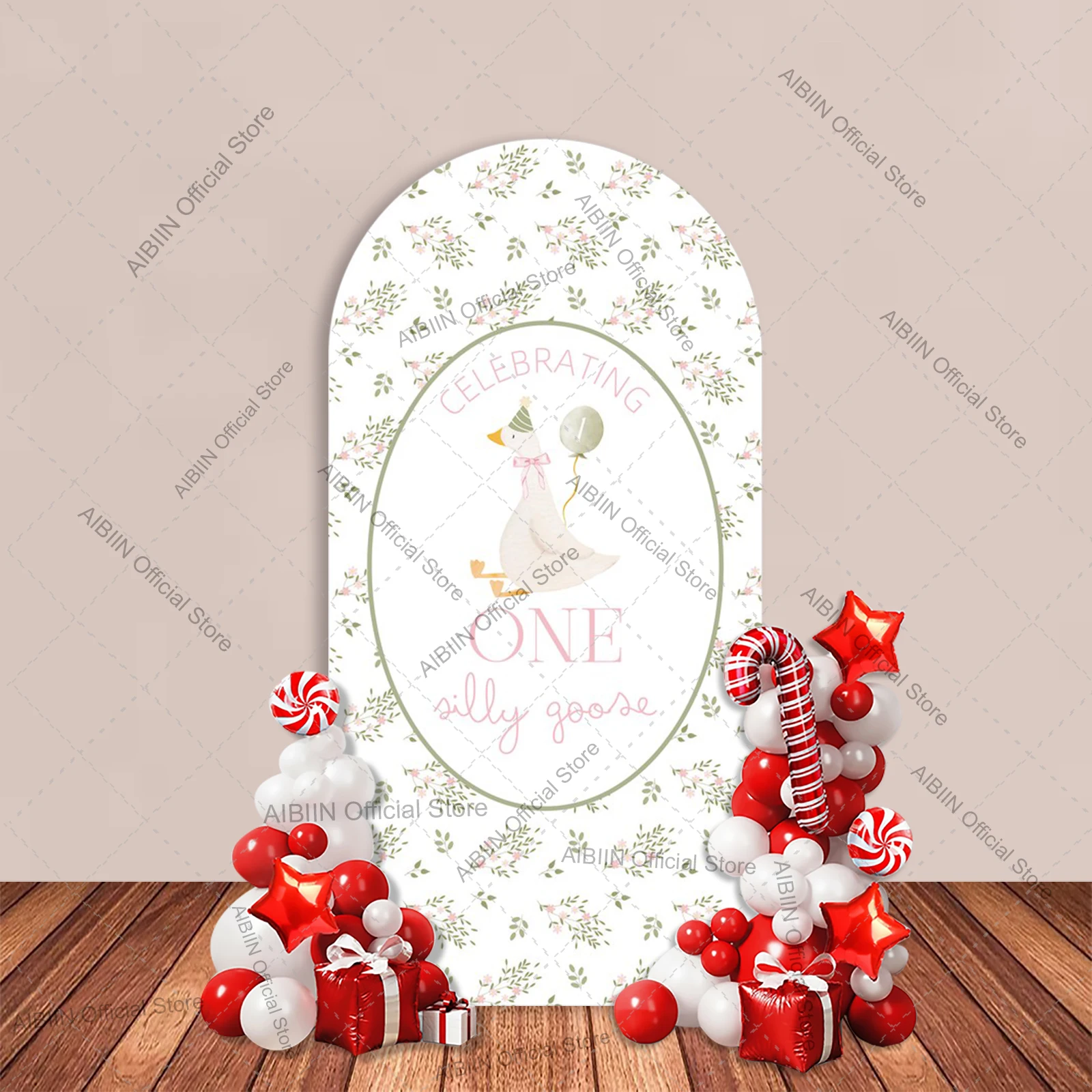 Spring Floral One Silly Goose Arch Backdrop Cover Wild Floral Girl Baby First Year Old Cake Party Decor Portrait Photozone view 3