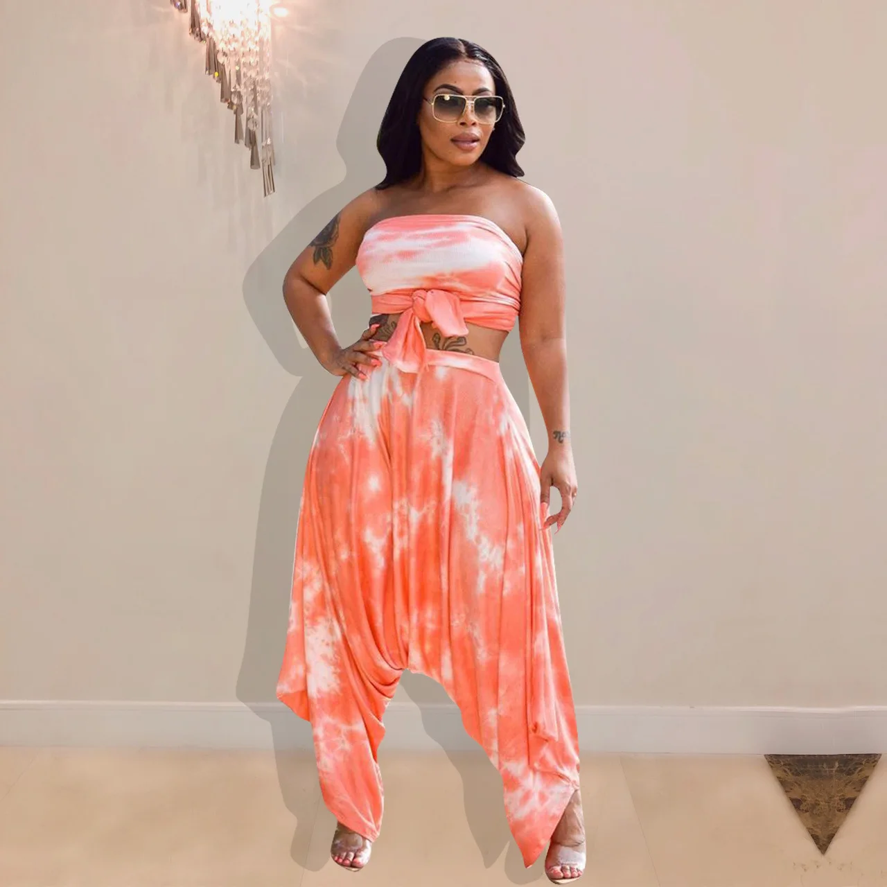 

NK047 Women's Pleated Pants Strapless Set