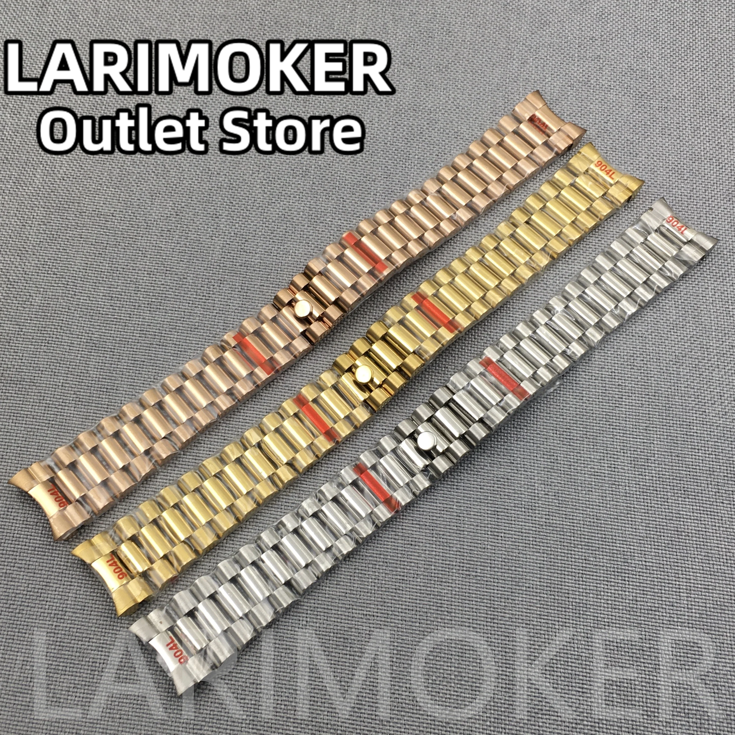 LARIMOKER 20mm Gold Rose Gold Silver Watch Band Bracelet President Strap Links Deployment Clasp Solid Stainless Steel Replace