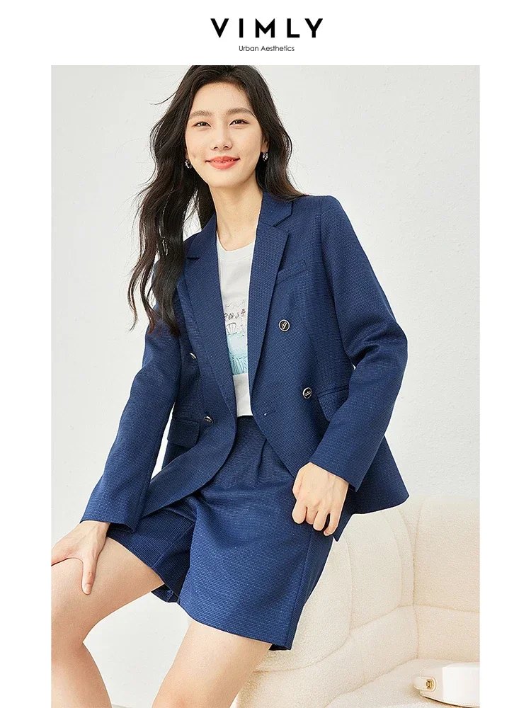 Vimly 2024 Spring Women\'s Suit Office Lady Long Sleeve Blazer Jackets Loose Straight Short Pants Professional Matching Set V8129