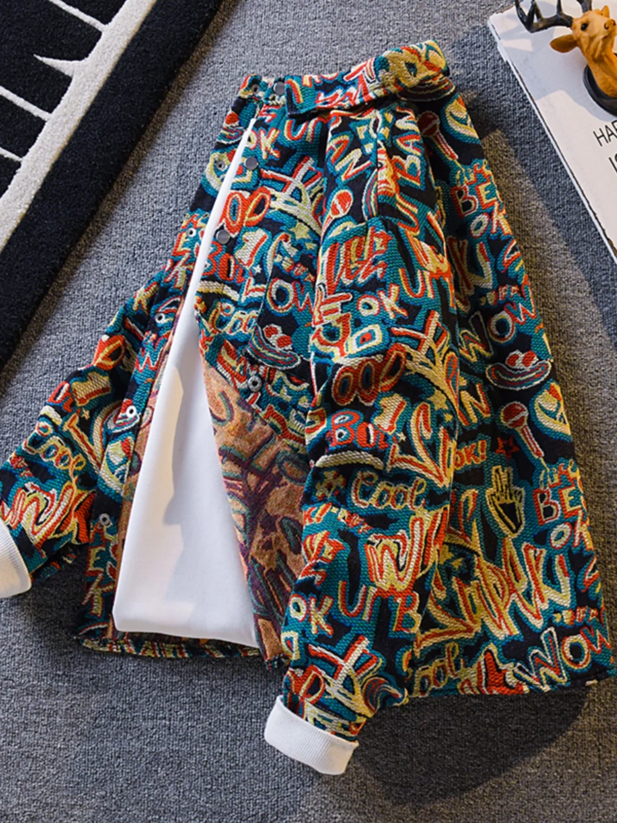 

Men's Thickened Fleece Lined Ethnic Style Shirt Jacket Warm Autumn Winter Fashion Brand Loose Fit Long Sleeve Collar Daily Wear