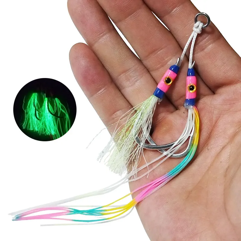 

10Pairs Glow Jig Lure Hooks High Carbon Steel Fishing Lure Accessories Double Barbed Assist Hooks Slow Jigging Hooks pesca