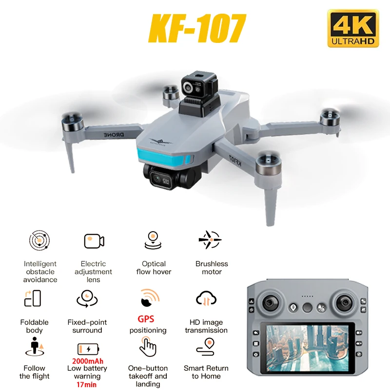 

KF107 4K Professional Drone With Camera GPS Return 5G WIFI 360 ° Obstacle Avoidance Large Screen Controller RC Drones Quadcopter