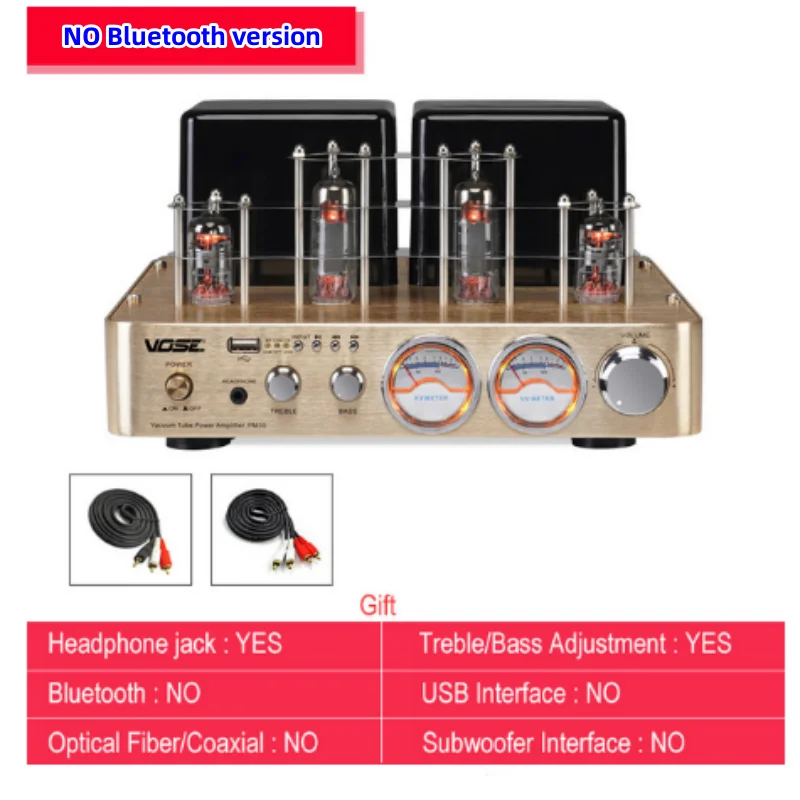 VOSE PM50 Bluetooth 5.0 80W*2 2.0 Channel Stereo 6F1 6U1 VU Meter Vacuum Tube Home Audio Amplifier With USB Fiber Coaxial Input