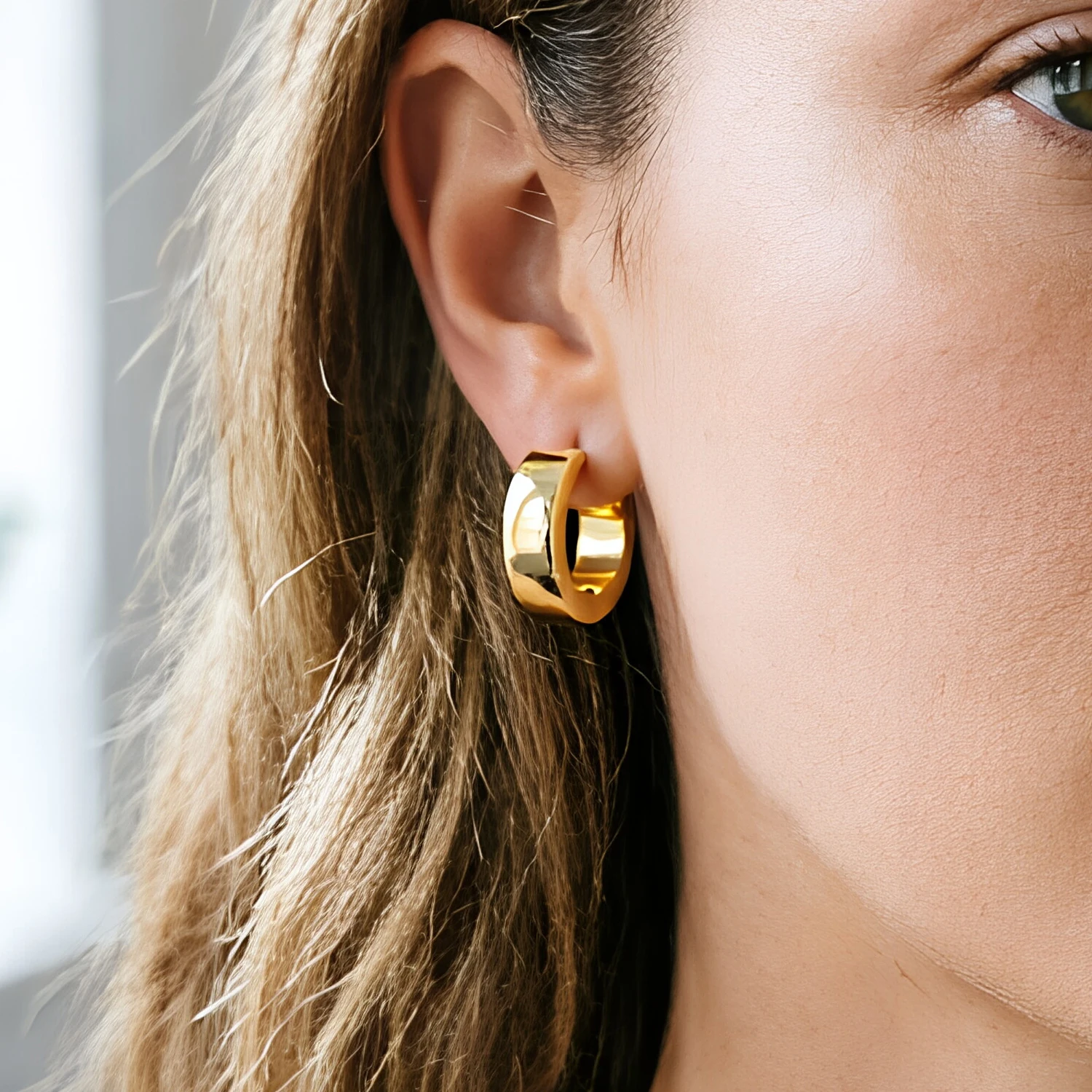 Minimalist Thick Wide Huggie Hoop Earrings For Women Stainless Steel Retro Classic Earring Autumn Daily Office Matching Jewelry