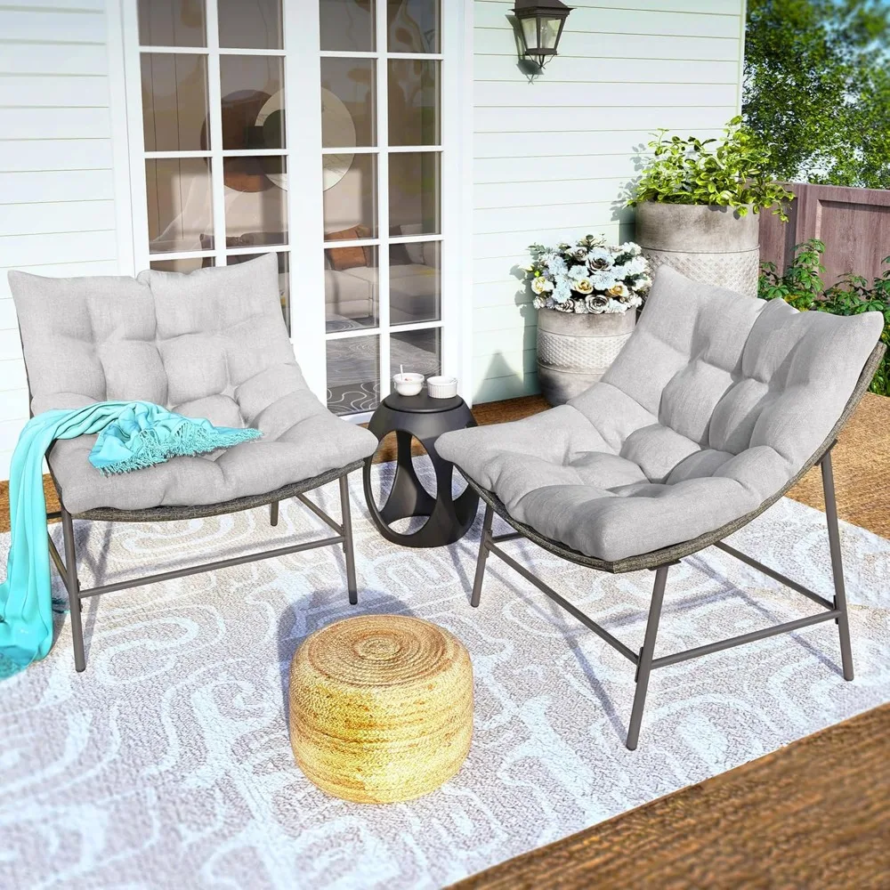 

Outdoor Papasan Chairs Set of 2, Oversized Scoop Wicker Chairs with Cushions & Steel Frame, Double Comfy Conversation Reading F
