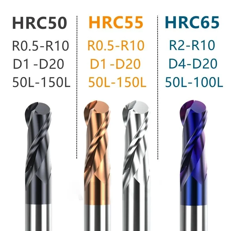 قاطع مطحنة نهاية كربيد الأنف الكروي R0.5-R10، صلابة HRC50-65، ساق 1-20 مم، للصلب/الألومنيوم، 50 لتر/75 لتر/100 لتر/150 لتر، دقة عالية #2