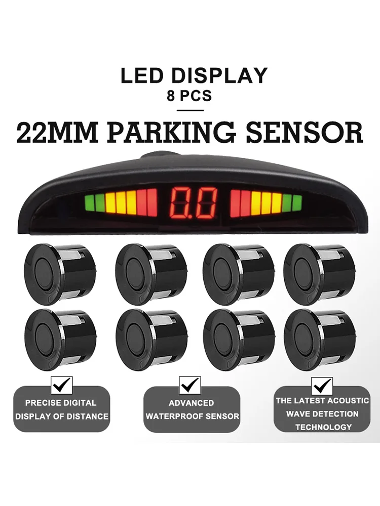 Kit de capteurs de stationnement multi-radar avec affichage LED, détecteur de recul à 6/8 sondes, système d'assistance au stationnement automobile 12 couleurs