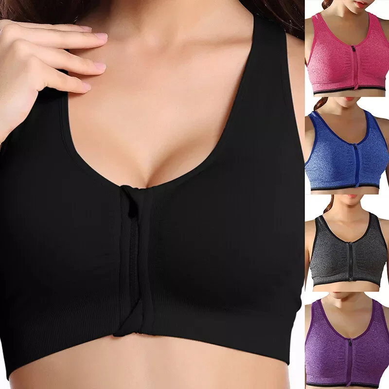 Women Zipper Push Up Sports Bra Vest Feamle Soft Underwear Shockproof Breathable Gym Fitness Bra Athletic Running Yoga Sport Top