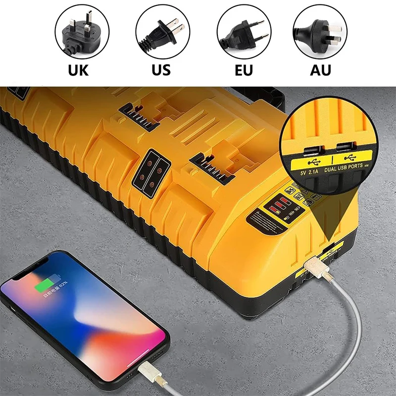 

With USB port 4-Ports 3A Current Rapid Charger Replacement for Dewalt 12-20V Max Lithium Battery DCB104 DCB120 DCB127 DCB200