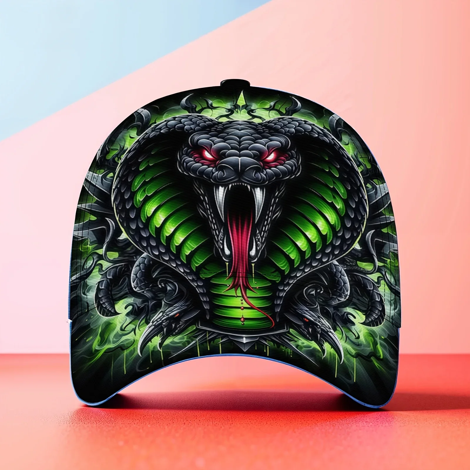 1 Green Snake-Print Baseball Cap - Unisex, Lightweight, And Versatile; Breathable, Adjustable Sun Hat For Streetwear And Outdoor