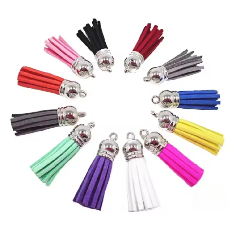 Faux Suede Leather Tassel Charms with Metal Cap Mini Pendant for Keychain Earring DIY Jewelry Making Accessories Mixed Colors