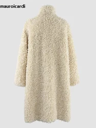 Mauroicardi Spring Winter Long Windproof Oversized Fuzzy Thick Warm Soft Fluffy Faux Fur Coat Women Stand Collar Furry Overcoat