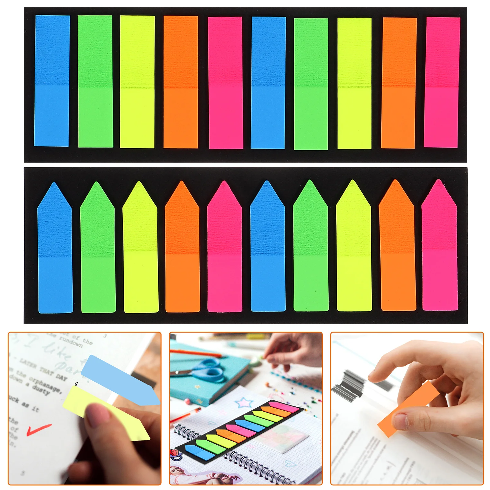 2Sets Fluorescent Pointed Tabs Writable Sticky Index Book Markers Eyecatching Colorful Annotation Supplies for School Office