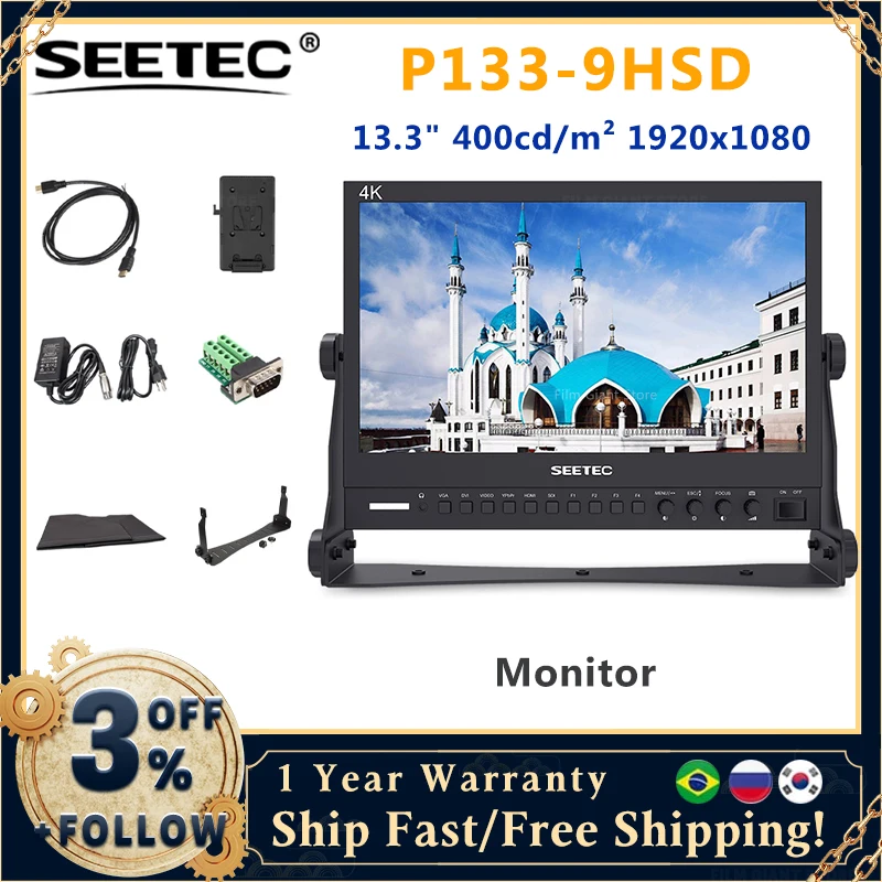 SEETEC P133-9HSD 13.3 Inch Pro SDI Broadcast Monitor Professional LCD Director Studio Production Monitoring IPS Screen Full HD