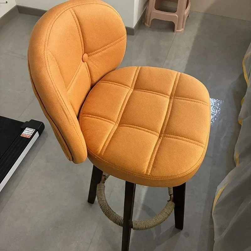 & Simple Solid Wood Bar Chairs Home Small Apartment Rotating Bar Stools Minimalist Light Luxury Backrest High Stool for Kitchen