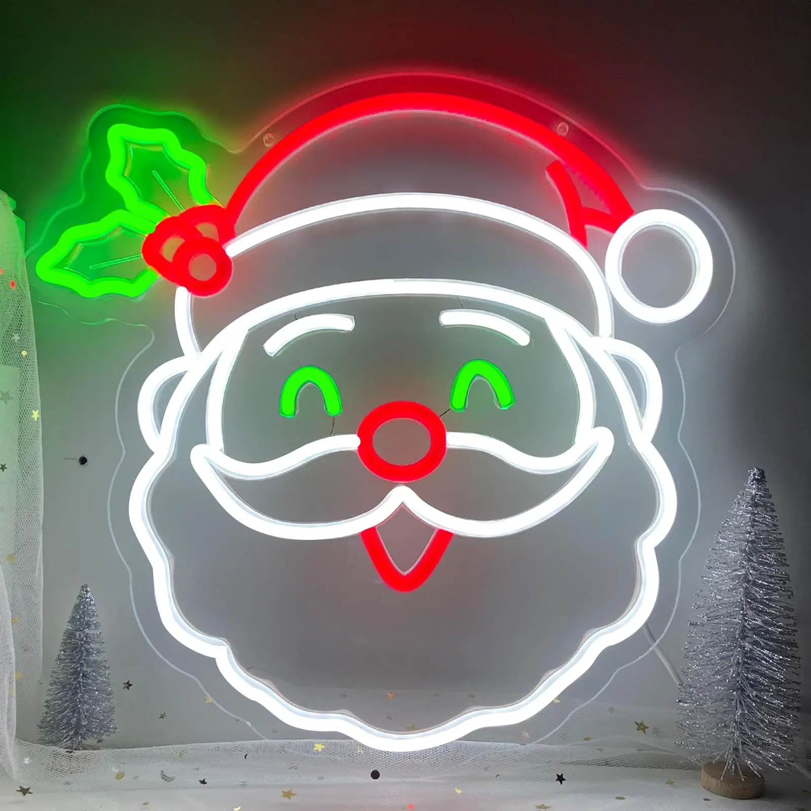 

Неоновая вывеска Санта-Клауса с регулируемой яркостью и питанием от USB, светящаяся вывеска с Рождеством для декора стен для спальни, гостиной, рождественский подарок
