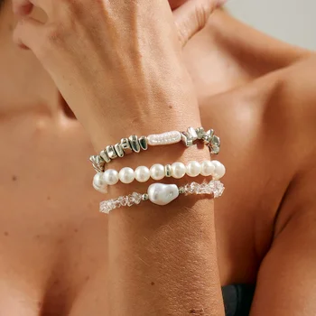 Fashion Bracelets For Women New Vintage Irregular CCB Beads Imitation Pearl Chain Jewelry Valentine's Gift B074 4