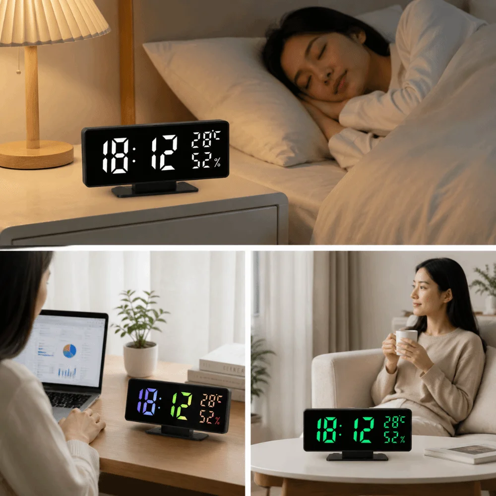 Voice Control Digital Alarm Clock Snooze Temperature Desktop Table Clock Dual Alarm Night Mode Bedside LED Clock Bedroom